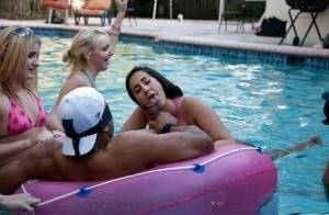 Fantastic outdoor party at the pool with a bunch of how wet chicks on leaks.pics