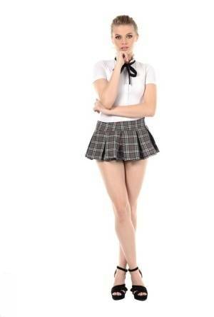Leggy girl Sophie Sparks peels off her school uniform to masturbate on leaks.pics
