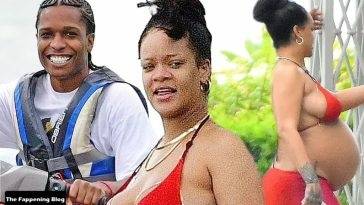 Pregnant Rihanna is Seen in a Red Bikini in Barbados - Barbados on leaks.pics