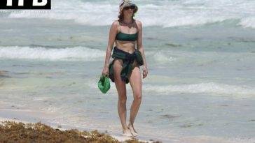 Elsa Hosk Looks Stunning in a Green Bikini on the Beach in Tulum on leaks.pics