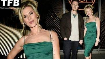 Sarah Jayne Dunn Looks Hot in a Green Dress Arriving at the Re-Launch of The Alchemist in Spinningfields on leaks.pics