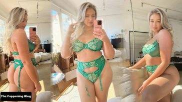 Iskra Lawrence Displays Her Natural Breasts & Butt in Green Thong Lingerie on leaks.pics