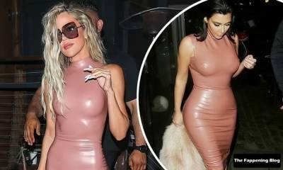 Khloe Kardashian Shows Off Her Toned Up Body in a Pink Dress During Family Dinner in WeHo on leaks.pics