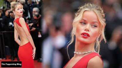 Frida Aasen Looks Stunning in a Red Dress at the 75th Annual Cannes Film Festival on leaks.pics
